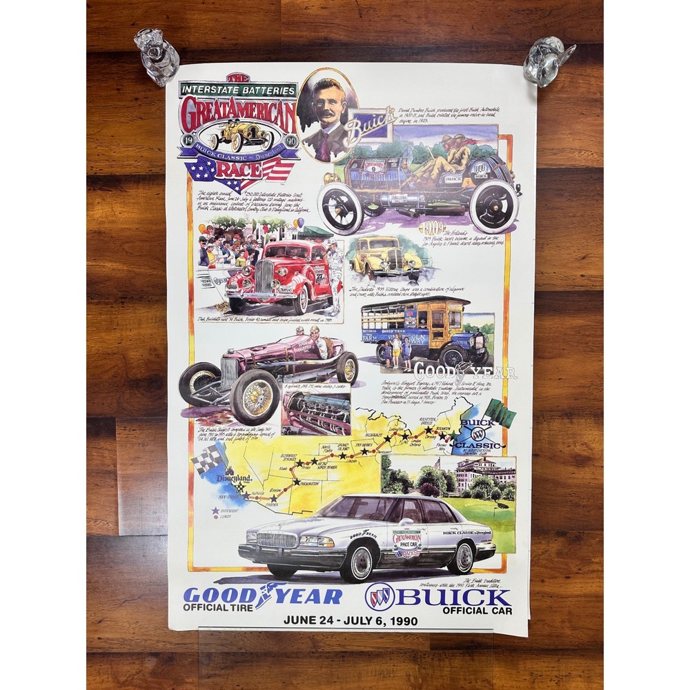 Buick Great American Race Poster‎ Unisex 24x37 Multi Excellent 1990 Vintage Art